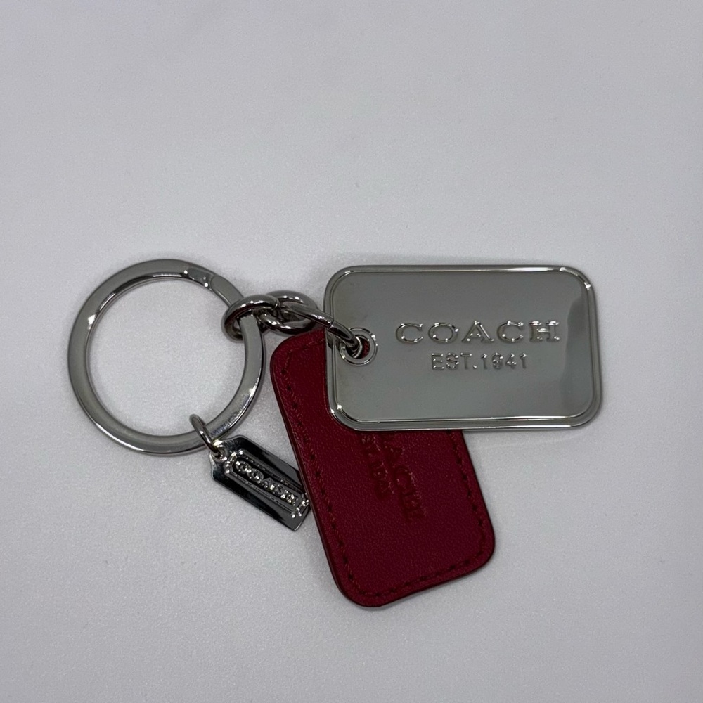 Coach Silver Keychain Keyring Red Leather and Silver Tags LIKE NEW CONDITION - Picture 4 of 8